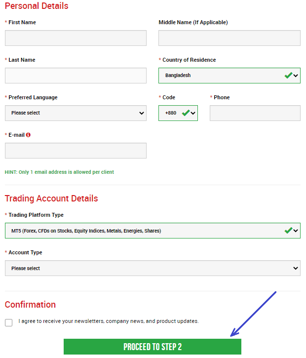 XM Account Registration Form